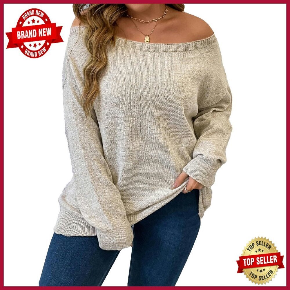 Plus Size Off Shoulder Sweater Long Sleeve Pullover Lightweight Knit Top